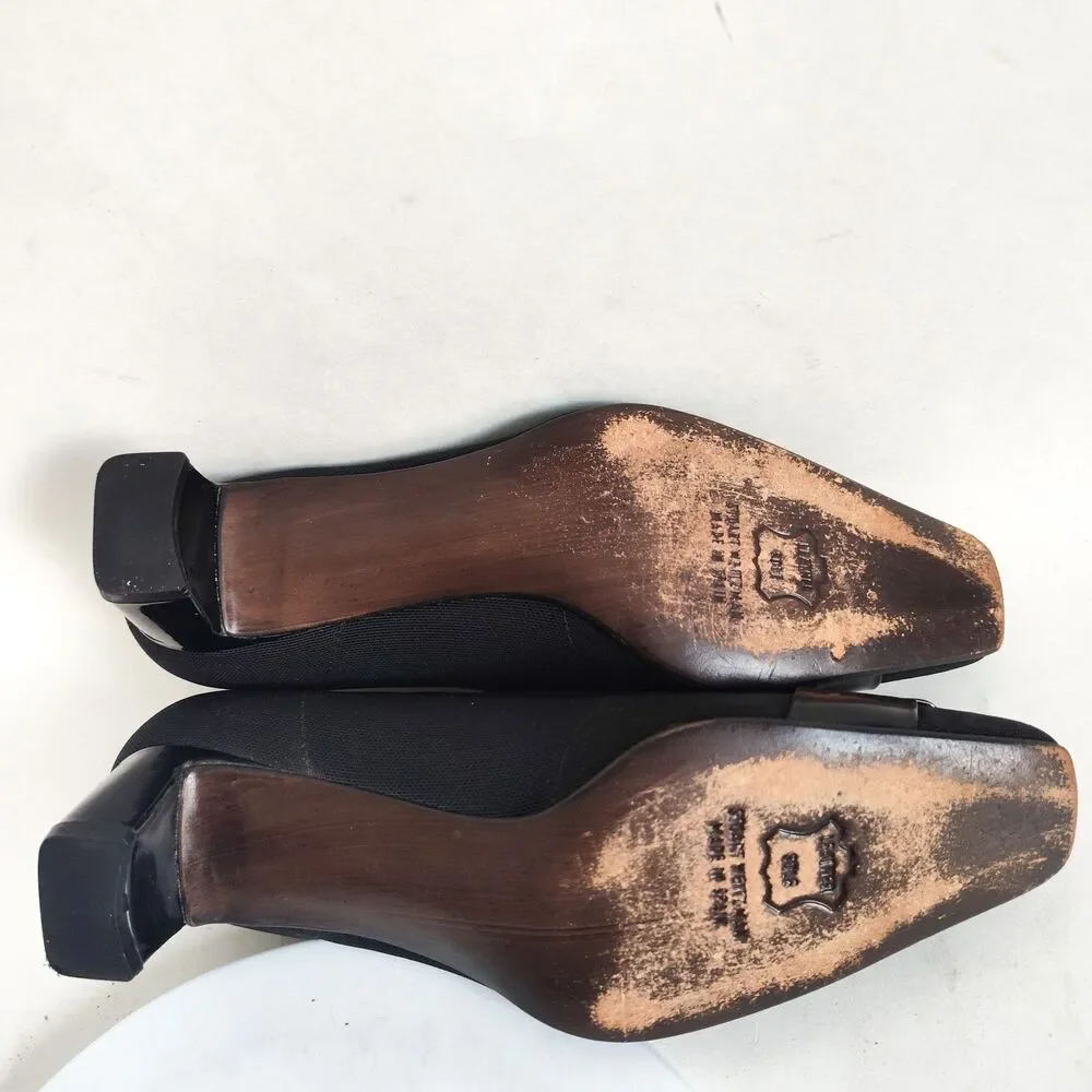 Stuart Weitzman Black Leather Sole Low Blocks Heels Size‎ 6 M Mesh Pumps Buckles